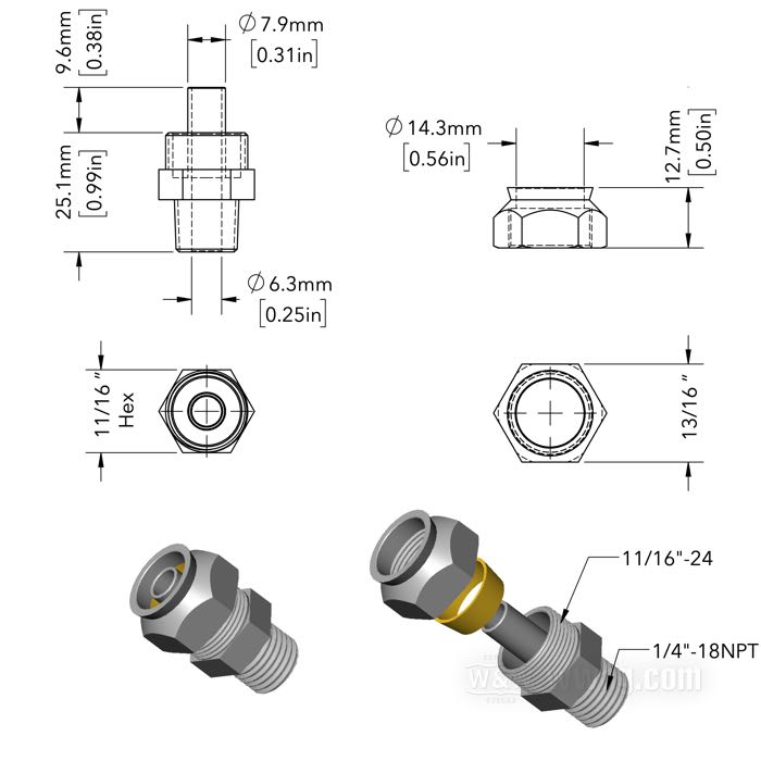 Raccord de durite d‘huile; pour Durite d'huile / Bac à huile / Durit de retour; pour durites de DI 5/16”; adaptable à modèles K, KH, XL, XLH 1952-début 1961; acier, acier / laiton, CAD (procédé ZnNi), 11/16
