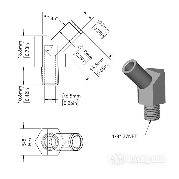 Raccord de durite d‘huile; pour Durite d'huile / Carter moteur / Durit de retour; pour durites de DI 3/8”; adaptable à XLCH late1962-1965, FL(H) 1965-1967; acier, CAD (procédé ZnNi); filet raccord: 1/8