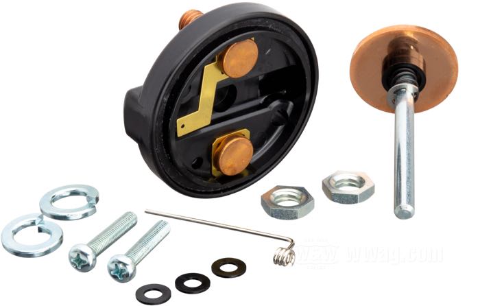 Kit de reparación; para solenoides; apropiado para modelos FL y FX 1965-1988, Softail →1988, Sportster 1967-1980; acero / cobre / goma; reemplaza OEM HD 71465-85T; peso bruto: 150 g