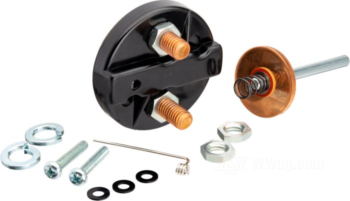 Kit de reparación; para solenoides; apropiado para modelos FL y FX 1965-1988, Softail →1988, Sportster 1967-1980; acero / cobre / goma; reemplaza OEM HD 71465-85T; peso bruto: 150 g