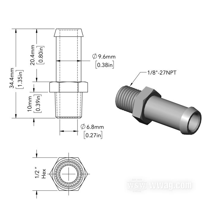 Raccord; pour Durite d'huile; pour les durites de DI 3/8”; acier, CAD (procédé ZnNi), droit; filet raccord: 1/8”-27 NPT; remplace OEM HD 63533-41A; poids brut: 21 g