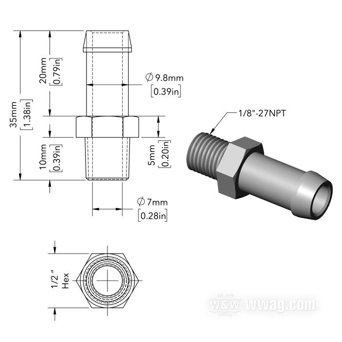 Raccord; pour Durite d'huile; pour les durites de DI 3/8”; laiton, chromé, droit; filet raccord: 1/8”-27 NPT; remplace OEM HD 63533-41A; poids brut: 20 g
