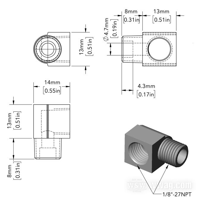 Adaptateur; laiton, chromé, 90°; filetage: 1/8”-27 NPT; filet raccord: filet intérieur 1/8”; remplace OEM HD 26338-68; poids brut: 10 g