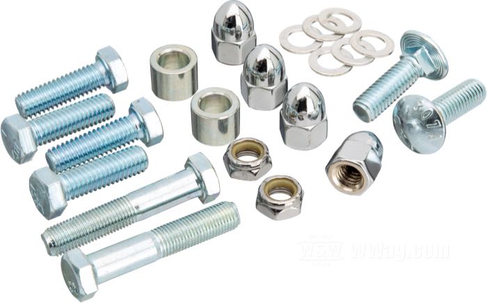 Kit de montaje de Colony; para Guardabarros trasero; apropiado para FX/FXE 1972-1986; acero, cromado / cincado; reemplaza OEM HD 3945, 4716W, 5423, 5942B, 6416 y 7680W; EE. UU.; peso bruto: 316 g