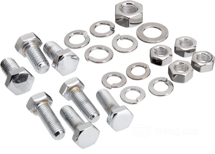 Kit di montaggio di Colony; per cavalletto laterale; atto per Big Twin 1936→; acciaio, cromato; esagonale; rimpiazza OEM HD 3960W, 4713W, 7041, 7145W e 7753; U.S.A.; peso lordo: 150 g