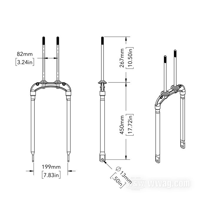 Spring fork; for Springer fork; fits Big Twin 1936-1948, Servi Car 1941-1958, WLC 1941-1943; steel, black, powder-coated; replaces OEM HD 45609-36; gross weight: 2.49 kg