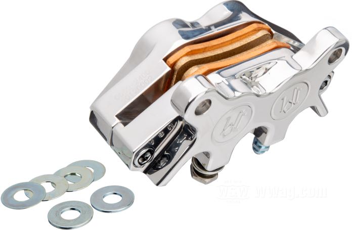 Pinza freno »125x4R« di Performance Machine; alluminio billet, lucidato, distanza centrale di fissaggio 89 mm; L x L x A: 140 x 65 x 70 mm; Punto installazione: anteriore e posteriore; Ø pistone idraulico: 1-1/4” (31.75 mm); liquido di freno obbligatorio: DOT 4 o 5; con Spessori; certificato; peso lordo: 920 g