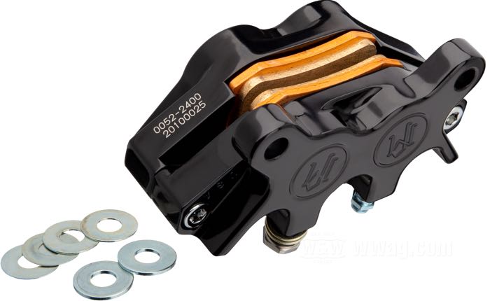 Bremssattel »125x4R« von Performance Machine; Billet-Aluminium, schwarz, eloxiert, Mittenabstand Montage-Bohrungen: 89 mm; L x B x H: 140 x 65 x 70 mm; Montageposition: vorne und hinten; KolbenØ: 1-1/4” (31.75 mm); erforderliche Bremsflüssigkeit: DOT 4 oder 5; mit Ausgleichsscheiben; mit Teilegutachten; Bruttogewicht: 920 g