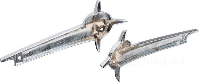 Emblèmes de réservoir; adaptable à modèles 1961-1962; alu coulé, chromé / noir / blanc; longueur: 21 cm; remplace OEM HD 61776-61; Taïwan; poids brut: 320 g