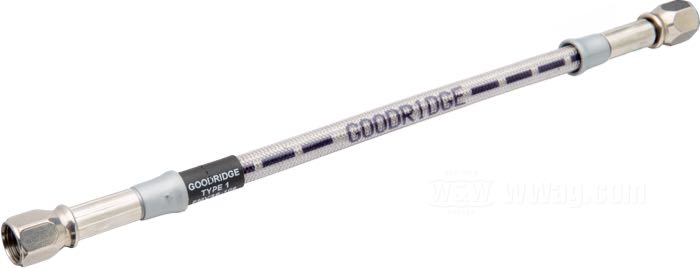 Brake line by Goodridge; stainless steel / PTFE liner, clear plastic coating; length: 20 cm; wrench size: 7/16 ”; connection thread: 2 x JIC 37°-3 3/8”; with parts certificate; gross weight: 50 g