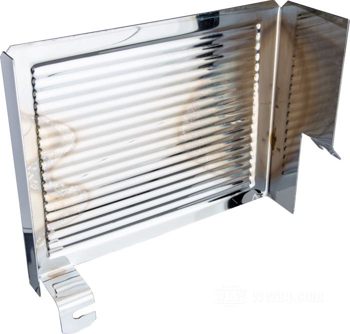 Cover; for Battery; fits FL/FLH 1965-1969; on the side; steel, chrome-plated, ribbed; W x H x D: 214 x 166 x 66 mm; replaces OEM HD 66378-65; gross weight: 420 g