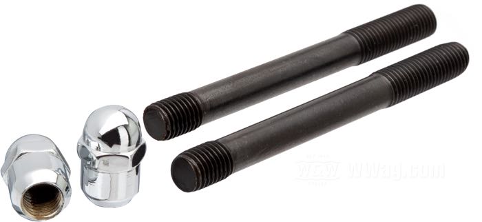 Kit viti di Colony; per generatori 58 e 65A; atto per Big Twin 1958-1969; acciaio, cromato; testa svasata Acorn esagonale; filettatura: 5/16”-24; lunghezza: 3 ” (76 mm); chiave: 7/16 ”; rimpiazza OEM HD 30011-58; U.S.A.; peso lordo: 70 g