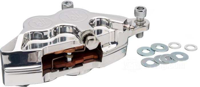 Pinza de freno de Performance Machine; apropiado para Harley-Davidson models 1984-1999 / modelos con horquilla hidráulica 1984-1999 lado izq. y FXSTS 1988-2006 lado der.; aluminio macizo, pulido, distancia de los agujeros de montaje: 87 mm (centro a centro); posición: delantero; posición: izquierdo; Ø pistón hidráulico: 1-1/8” (28.58 mm) + 1-3/8” (34.93 mm); líquido de freno preciso: DOT 4 o 5; para disco: 11.5 ”; certificado; EE. UU.; peso bruto: 1.14 kg