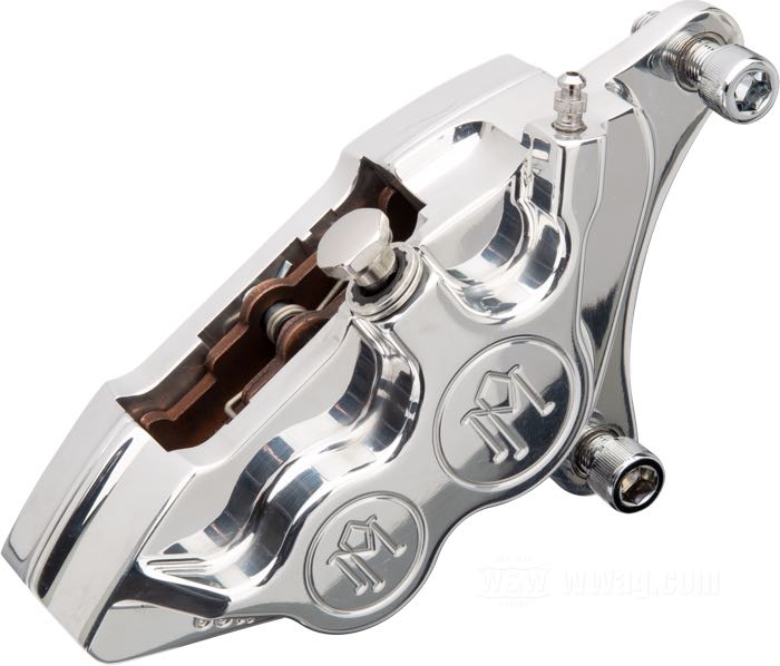 Pinza freno di Performance Machine; atto per Harley-Davidson models 1984-1999 / modelli con forcella idraulica 1984-1999 lato dx e FLSTS 1988-2007 lato sx; alluminio billet, lucidato, distanzia fori di fissaggio 87 mm (centro-centro); Punto installazione: anteriore; Punto installazione: destro; Ø pistone idraulico: 1-1/8” (28.58 mm) + 1-3/8” (34.93 mm); liquido di freno obbligatorio: DOT 4 o 5; per disco: 11.5 ”; certificato; U.S.A.; peso lordo: 1.14 kg