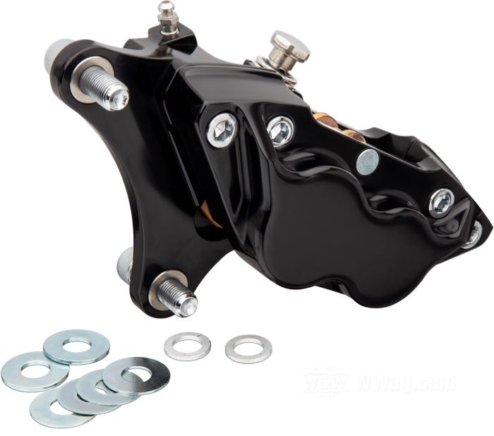 Pinza de freno de Performance Machine; apropiado para Harley-Davidson models 1984-1999 / modelos con horquilla telescópica 1984-1999 (lado der.) side y FLSTS 1988-2007 lado izq.; aluminio macizo, anodizado negro, distancia de los agujeros de montaje: 87 mm (centro a centro); posición: delantero; posición: derecho; Ø pistón hidráulico: 1-1/8” (28.58 mm) + 1-3/8” (34.93 mm); líquido de freno preciso: DOT 4 o 5; para disco: 11.5 ”; certificado; EE. UU.; peso bruto: 1.08 kg