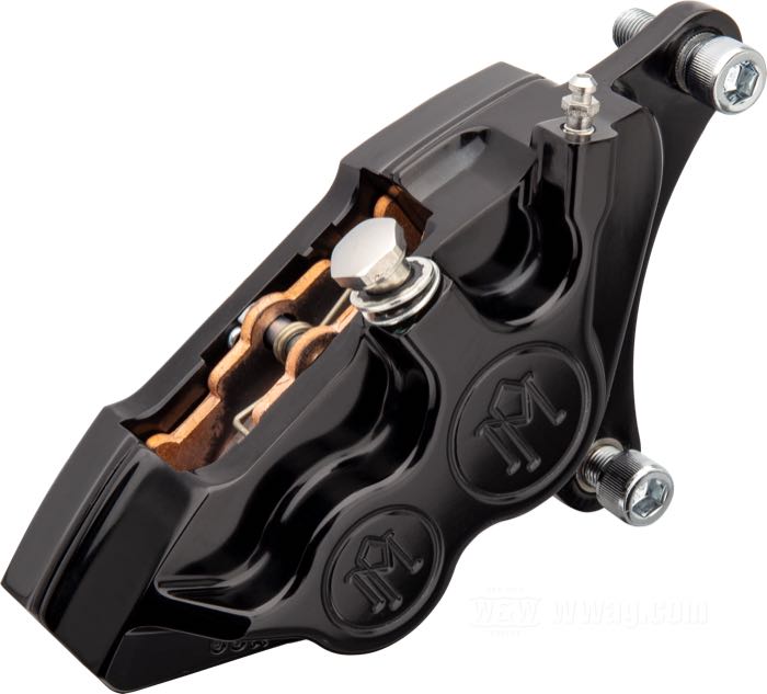 Pinza de freno de Performance Machine; apropiado para Harley-Davidson models 1984-1999 / modelos con horquilla telescópica 1984-1999 (lado der.) side y FLSTS 1988-2007 lado izq.; aluminio macizo, anodizado negro, distancia de los agujeros de montaje: 87 mm (centro a centro); posición: delantero; posición: derecho; Ø pistón hidráulico: 1-1/8” (28.58 mm) + 1-3/8” (34.93 mm); líquido de freno preciso: DOT 4 o 5; para disco: 11.5 ”; certificado; EE. UU.; peso bruto: 1.08 kg