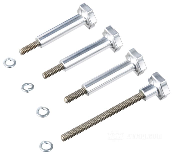 Kit viti »Rotor« di Bates; per Vaschetta del gallegiante; per carburatori S&S Super E e G; alluminio, burattato; filettatura: #10-24; Germania; AVVERTENZA: Does not fit with original S&S or other full size aircleaners; peso lordo: 84.2 g