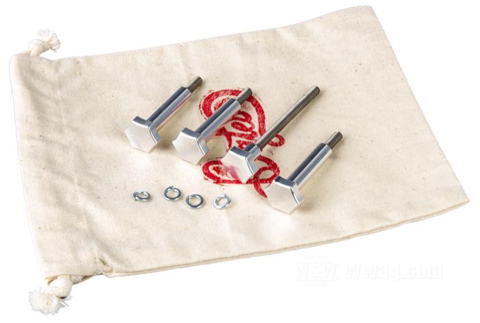 Kit viti »Rotor« di Bates; per Vaschetta del gallegiante; per carburatori S&S Super E e G; alluminio, burattato; filettatura: #10-24; Germania; AVVERTENZA: Does not fit with original S&S or other full size aircleaners; peso lordo: 84.2 g