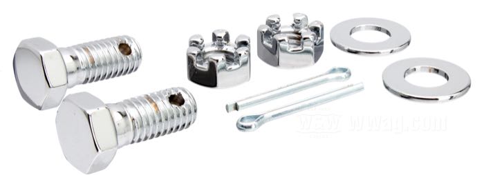Kit boulonnerie de Colony; pour Ancrage de frein; adaptable à Big Twin 1973-1983; acier, chromé; remplace OEM HD 41734-73 et 7843; USA; poids brut: 140 g