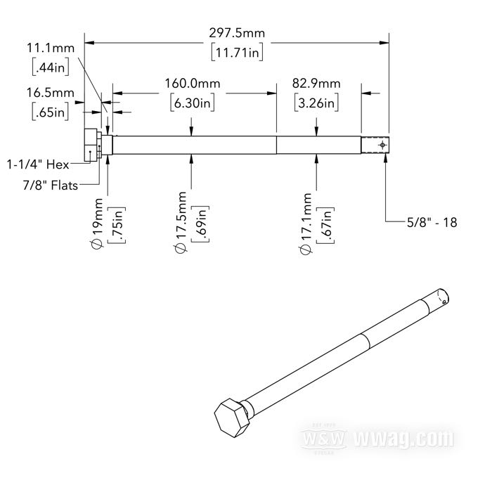 Perno posteriore; per Mozzo Star con cuscinetti conici; atto per FL(H) 1958-1966; acciaio, cromato; lunghezza: 296 mm; Ø 17.5 mm; filettatura: 5/8”-18; con boccole distanziamento, dadi, rondelle di serraggio e coppiglia; peso lordo: 960 g