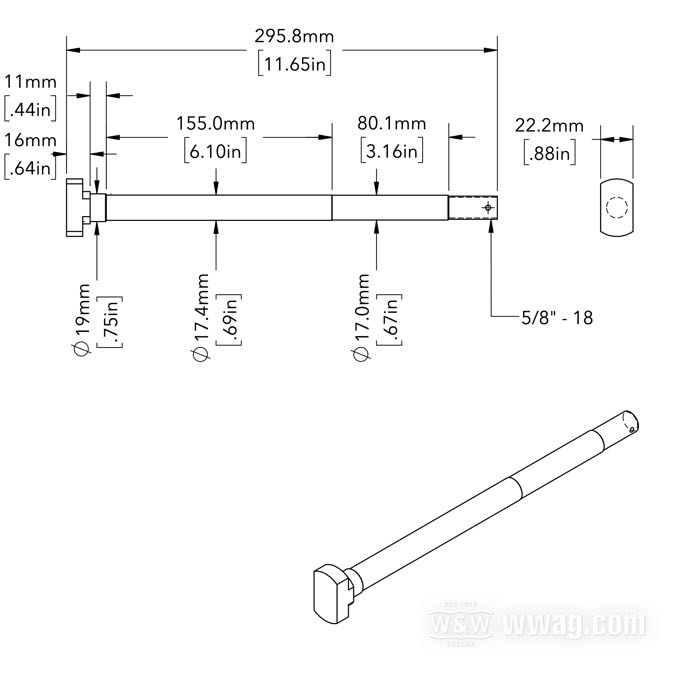 Perno posteriore; per Mozzo Star con cuscinetti conici; atto per Knucklehead 1936, tutte Big Twin 1937-1957; acciaio, parkerizzato; lunghezza: 296 mm; Ø 17.5 mm; filettatura: 5/8”-18; Germania; peso lordo: 580 g