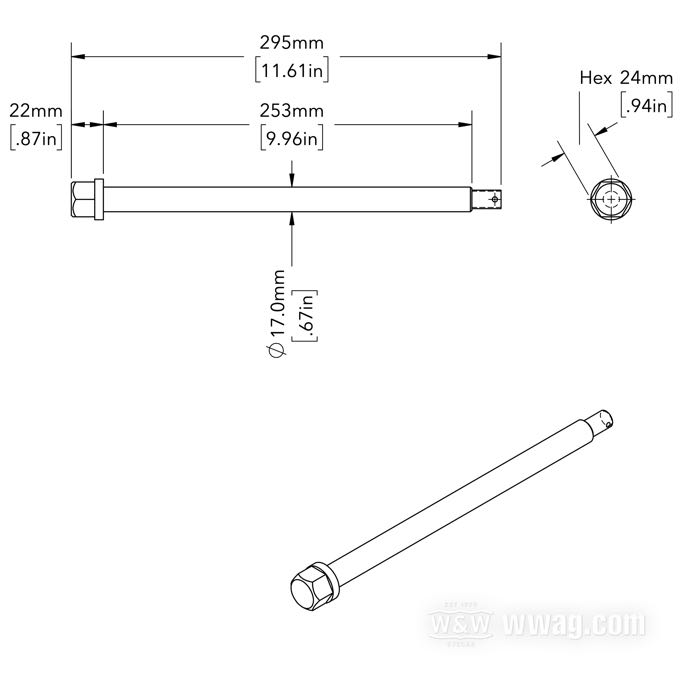 Perno anteriore; per forcelle Springer in sovralunghezza +16” e +20” / mozzo 1967-1972 e ruote Cannonball; acciaio, CAD (procedimento ZnNi); lunghezza: 295 mm; Ø 17 mm; filettatura: 1/2”-20; con distanziatori, boccole e dado perno ruota; Germania; peso lordo: 818 g