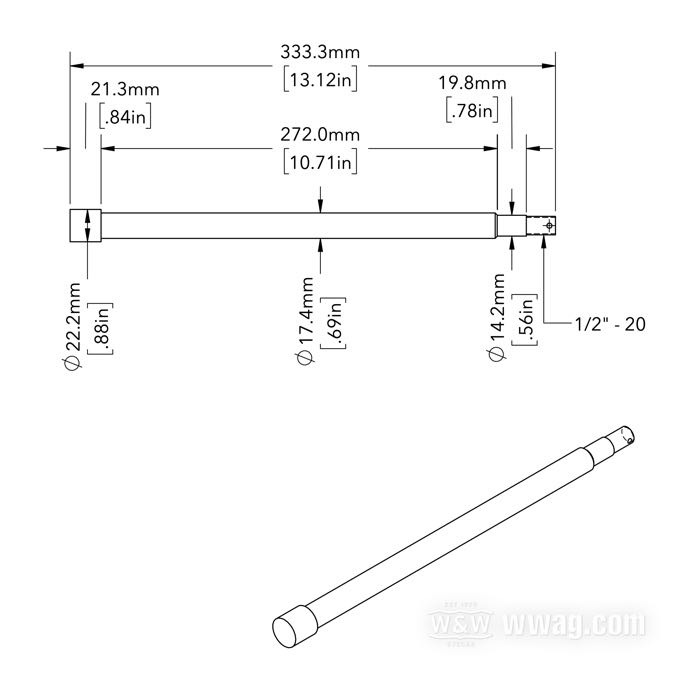 Perno anteriore di Cannonball; per Forcelle a balestra Cannonball; ruote con mozzo Star con cuscinetti a sfere conici; acciaio, parkerizzato; lunghezza: 333 mm; Ø 17.5 mm; filettatura: 1/2”-20; peso lordo: 640 g