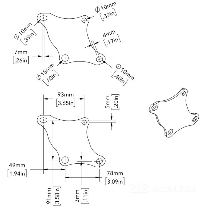 Motor mount by The GasBox; fits K Model and Sportster 1952-1981; stainless steel, tumble polished; position: front; 4.8 mm thick; replaces OEM HD 16210-52, 16210-77, 16210-79, 16213-52, and 16213-77; USA; gross weight: 702 g