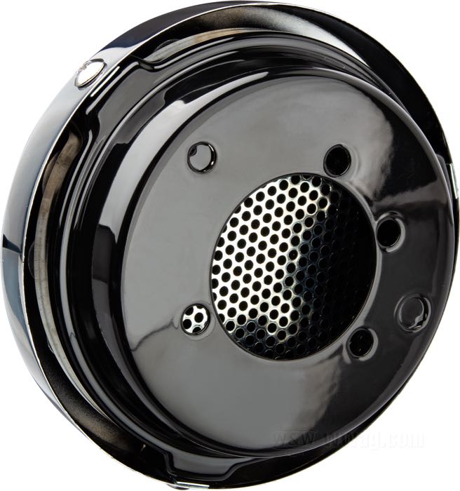 Filtre à air »Drilled Disc«; pour carbus Bendix et Keihin à papillon; acier, chromé; profondeur: 48 mm; Ø 140 mm; poids brut: 650 g