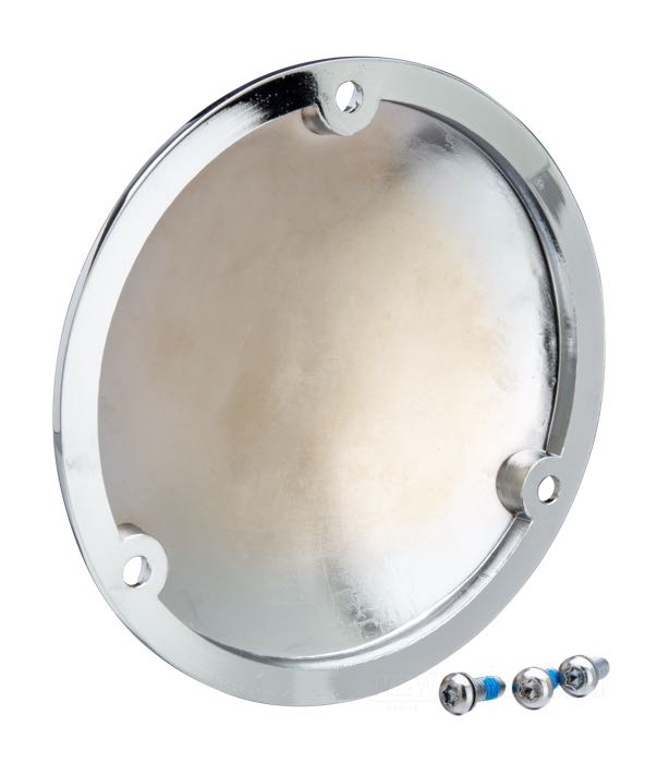 Derby cover »Factory«; fits Big Twin 1970-1998; cast aluminum, chrome-plated; Ø 160 mm; replaces OEM HD 60668-84B, and 25392-84T; gross weight: 300 g