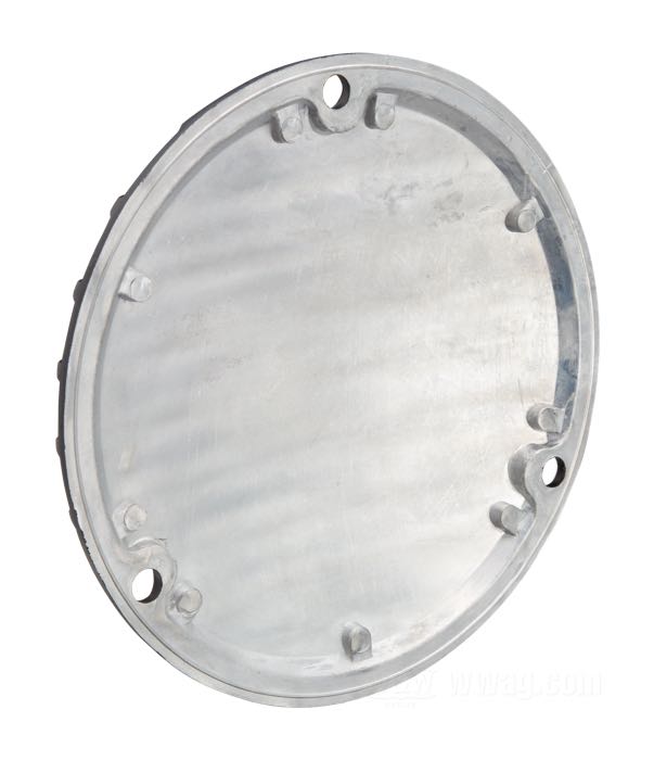 Coperchio frizione »scanalati« di DynaMite; atto per Shovelhead e Evo Big Twin 1970-1998; 3 fori; alluminio fuso, nero, rivestito a polvere; peso lordo: 260 g
