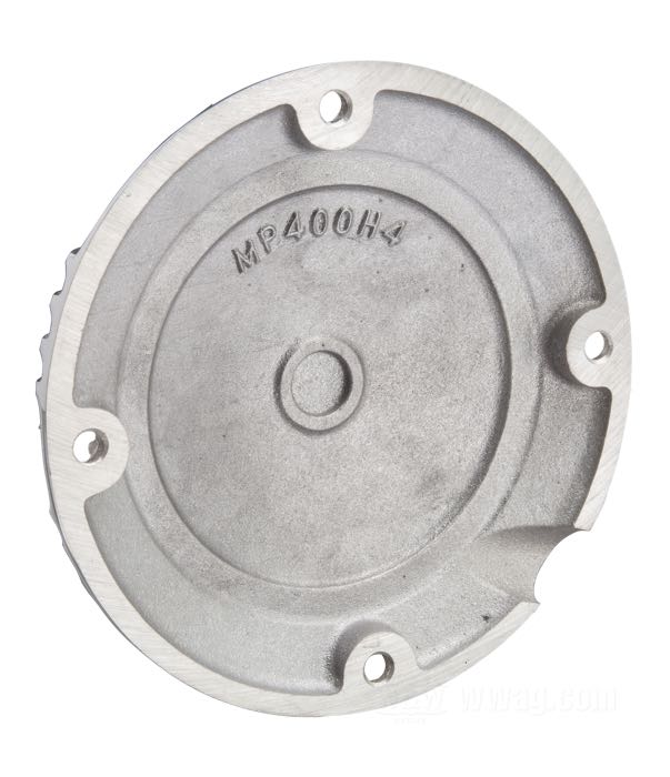 Derby cover by Mooneyes; fits Sportster 1994-2003; with 4 holes; cast aluminum, polished; gross weight: 400 g