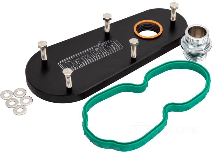 Adapter plate by DynaMite; fits Sportster 2007-2020; aluminum, black anodized; with gasket and mounting hardware; Germany; gross weight: 400 g