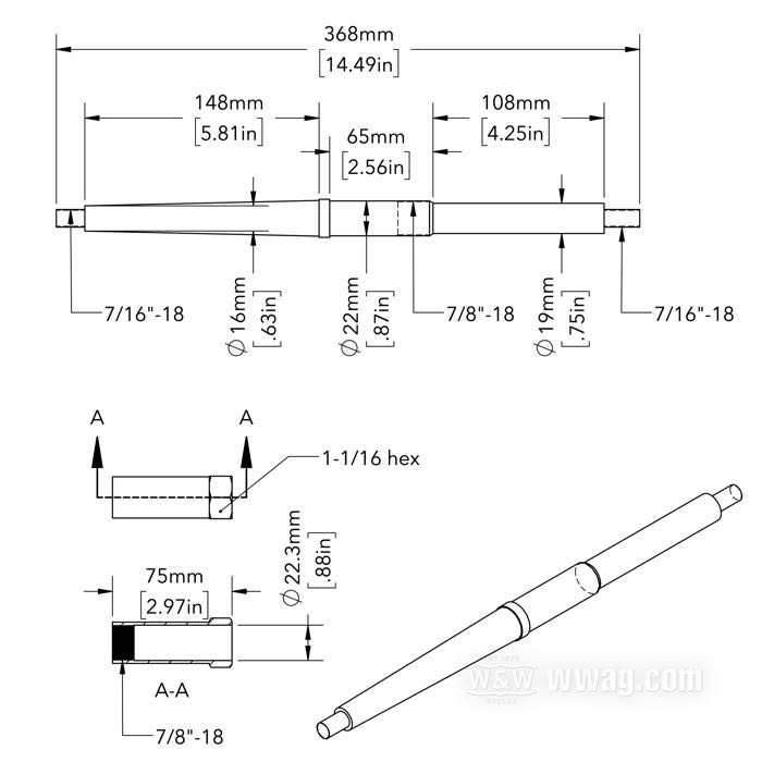 Aste di supporto per pedane di Competition Distributing; atto per modelli V 1930-1936; dietro; acciaio, parkerizzato, filettatura alle estremità: 7/16”-18; lunghezza: 368 mm; rimpiazza OEM HD 2929-30; U.S.A.; peso lordo: 932 g