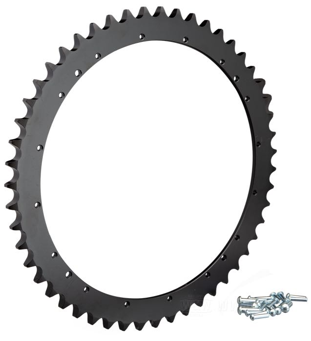 Kettenrad; für Trommelbremse; passend für Big Twin 1930-1957 und Sportster 1955-1978; Stahl; Anzahl der Zähne: 51; Teilung: 530 (5/8” x 3/8”); mit Nieten und Zentrierstiften; ersetzt OEM HD 41470-30; Bruttogewicht: 900 g