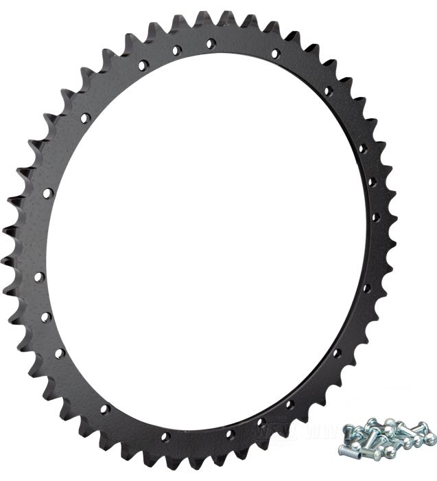 Kettenrad; für Trommelbremse; passend für Big Twin 1962-1966; Stahl; Anzahl der Zähne: 51; Teilung: 530 (5/8” x 3/8”); mit Nieten und Zentrierstiften; ersetzt OEM HD 41470-62; Bruttogewicht: 690 g