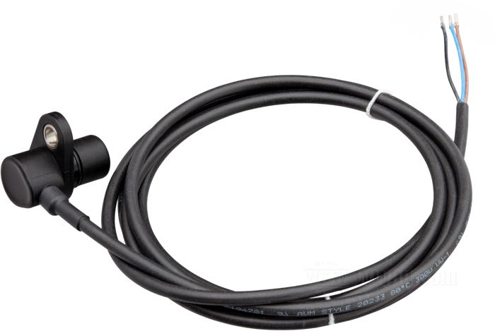 Speed sensor by MMB; plastic, black; 12 V; with 2 m wiring harness; gross weight: 80 g