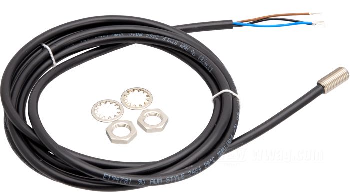 Speed sensor by MMB; stainless steel; length: 17 mm; thread: M8; 12 V; with 2 m wiring harness and two nuts; gross weight: 83 g