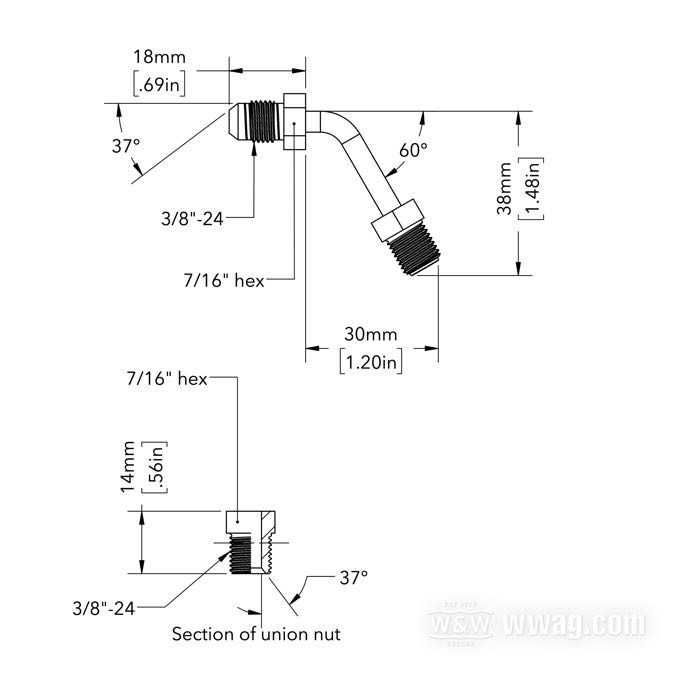 Fitting by Goodridge; stainless steel, 60°; connection thread: JIC 37°-3→3/8”-24 IF; gross weight: 17 g