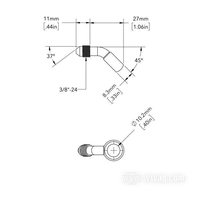Fitting by Goodridge; stainless steel, 45°; Ø 3/8”; connection thread: JIC 37°-3→banjo; gross weight: 14 g