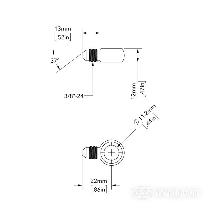 Raccord de Goodridge; acier inox, droit court; Ø 7/16”; filet raccord: JIC 37°-3→banjo; poids brut: 20 g