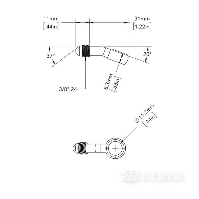 Raccord de Goodridge; acier inox, 20°; Ø 7/16”; filet raccord: JIC 37°-3→banjo; poids brut: 20 g