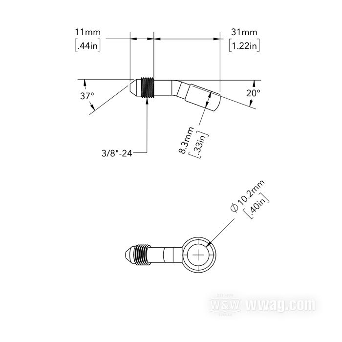 Raccord de Goodridge; acier inox, 20°; Ø 3/8”; filet raccord: JIC 37°-3→banjo; poids brut: 20 g