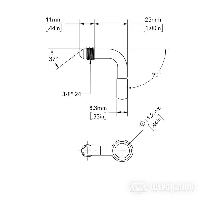 Fitting by Goodridge; stainless steel, 90°; Ø 7/16”; connection thread: JIC 37°-3→banjo; gross weight: 20 g