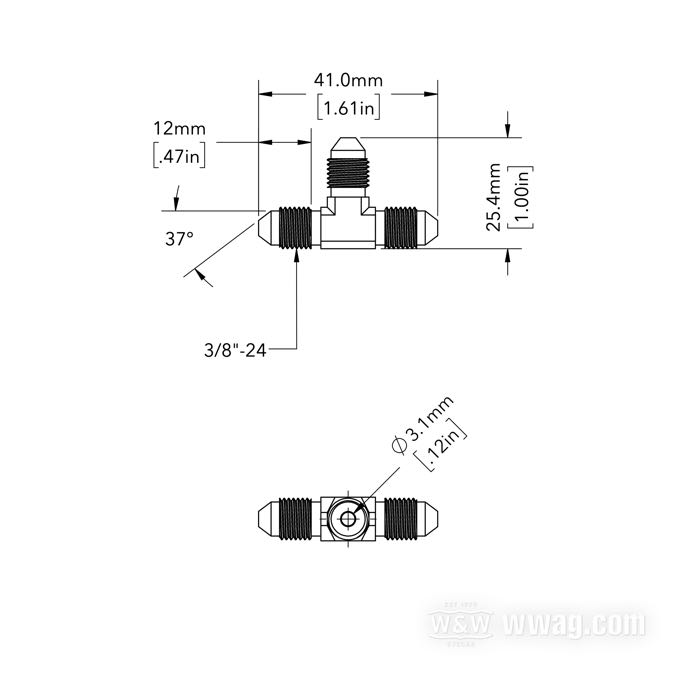 Fitting by Goodridge; stainless steel, T; connection thread: JIC 37°-3→2 x JIC 37°-3; gross weight: 30 g