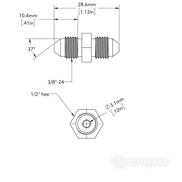Fitting by Goodridge; stainless steel, straight; connection thread: JIC 37°-3→JIC 37°; gross weight: 20 g