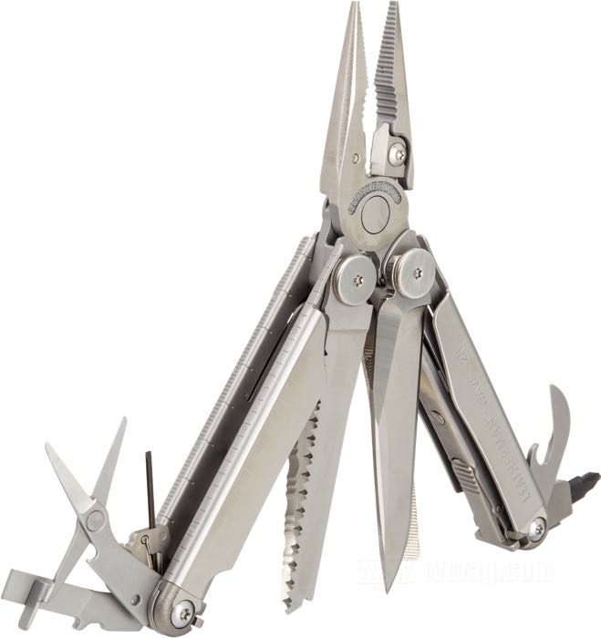 Multitool »WAVE Plus 2H« by Leatherman; stainless steel; net weight: 241 g; length folded: 100 mm; blade length: 74 mm; blade steel quality: 420 HC; with nylon belt sheath; USA; gross weight: 367 g
