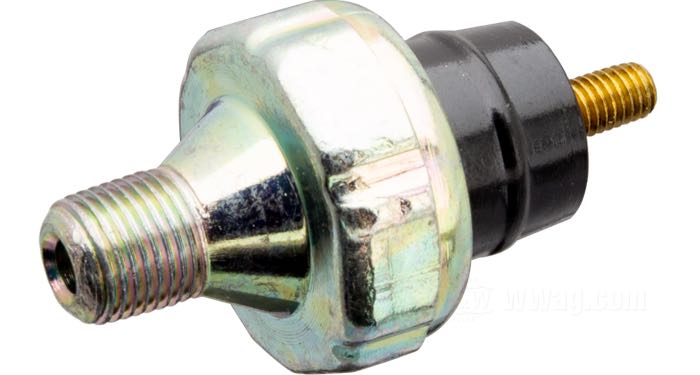 Interruptor de presión de aceite de Accel; apropiado para Servi-Car 1958-1973, Sportster 1957-1976 y Big Twins 1968-1984; acero, cincado; rosca: 1/8”-27 NPT; reemplaza OEM HD 26550-57, 26551-39C y 26552-72; peso bruto: 50 g