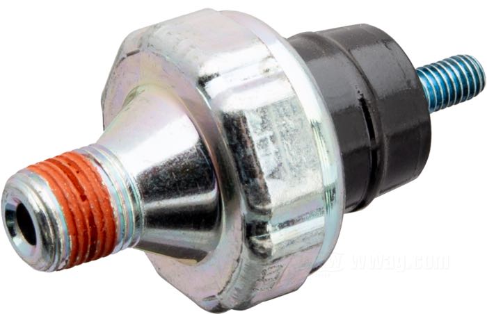 Interruttore pressione olio di Accel; atto per Sportster 1977-2020; acciaio, zincato; filettatura: 1/8”-27 NPT; rimpiazza OEM HD 26554-77B; peso lordo: 50 g