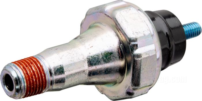 Interruttore pressione olio »OEM«; atto per Big Twin Evolution 1984-1999; acciaio, zincato; filettatura: 1/8”-27 NPT; rimpiazza OEM HD 26561-84; peso lordo: 50 g